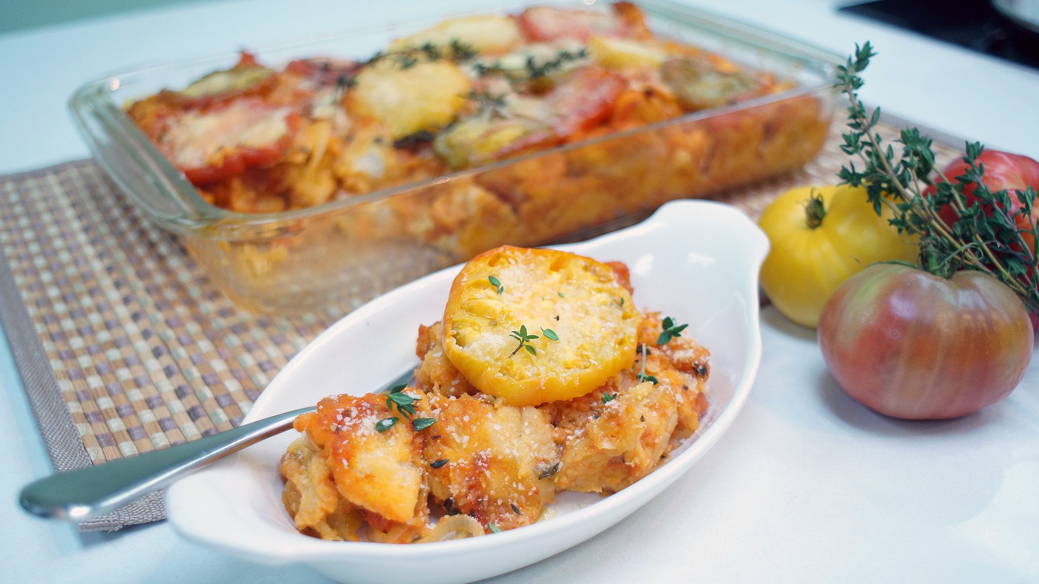 Frieda's Specialty Produce - Heirloom Tomato Bread Pudding