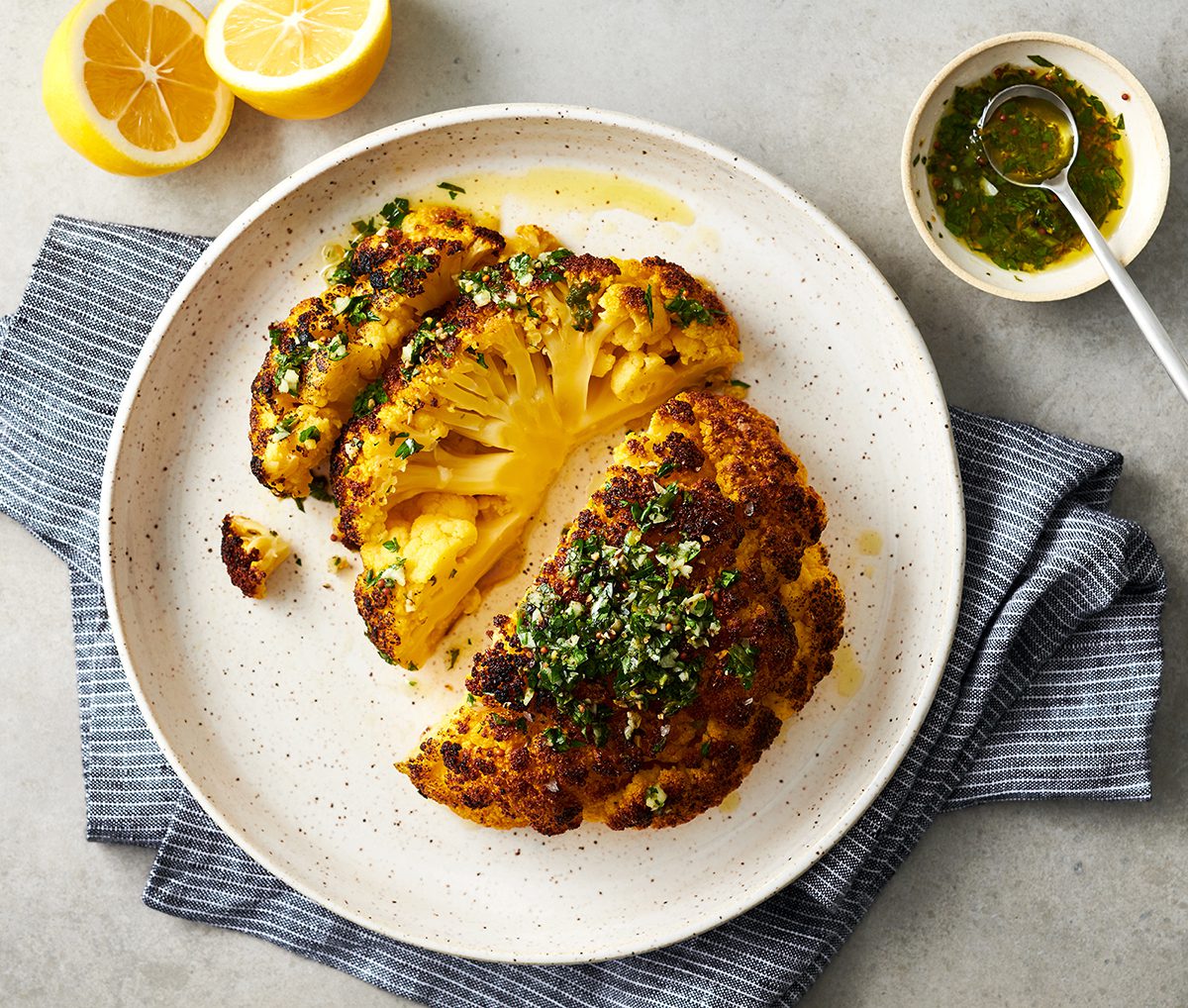 Whole Roasted Colored Cauliflower with Salsa Verde | Frieda's LLC - The Branded Produce Company